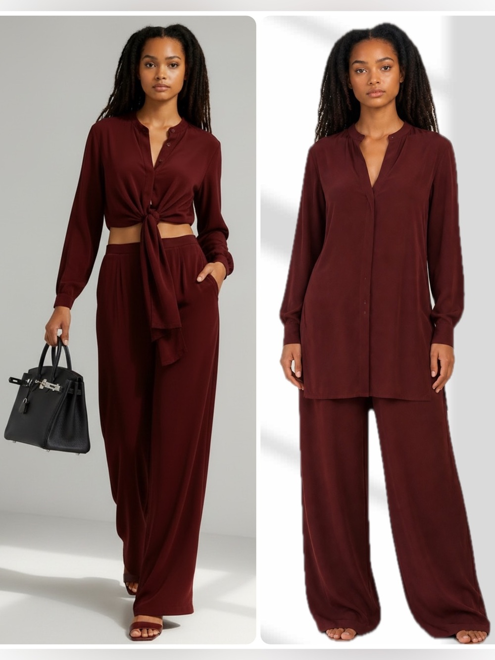 Andrea Iyamah Uchi Chocolate Button-Front Tunic Top Wide-Leg Pants SET NWT $750